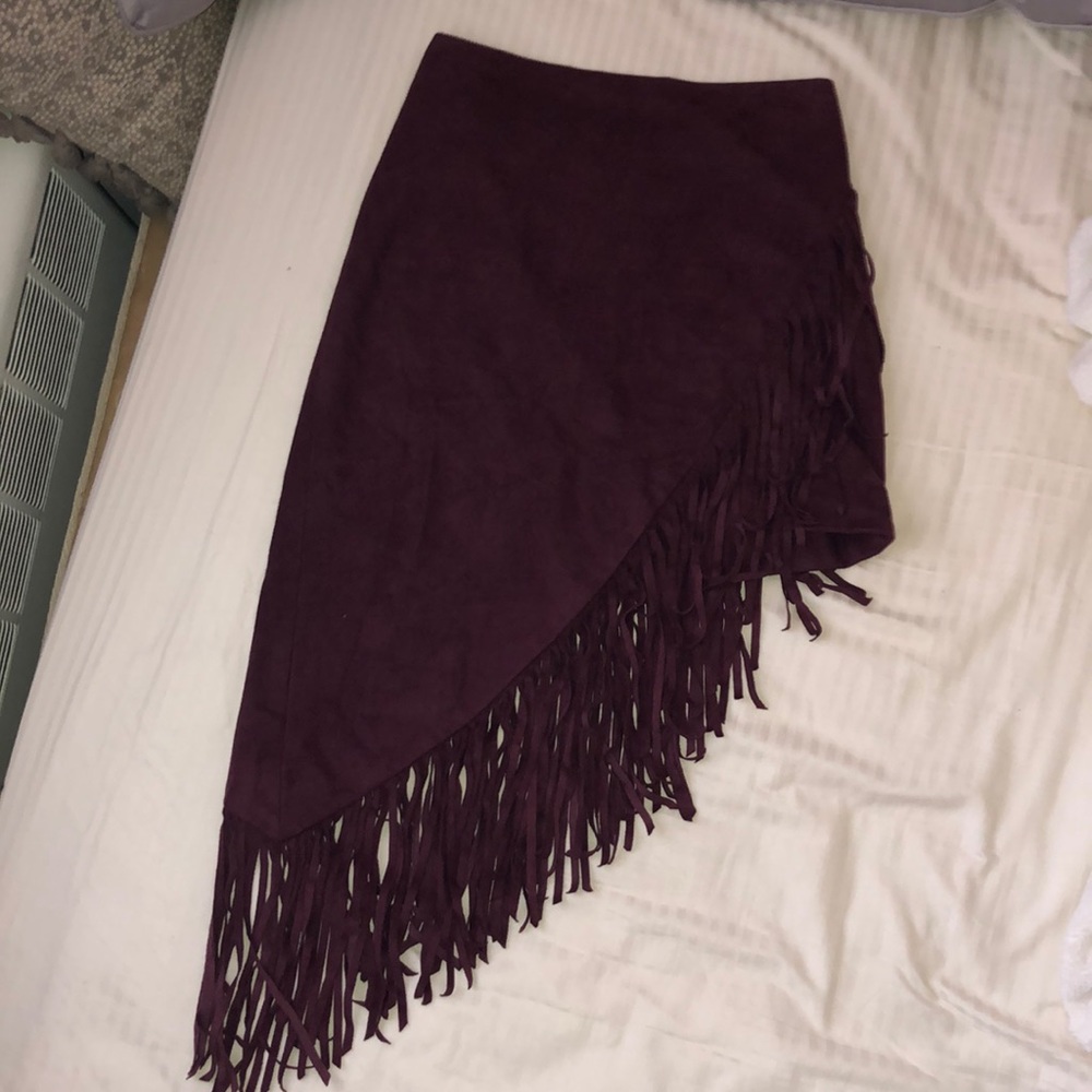 Express Maroon Midi/Mini Asymmetrical Suede Skirt